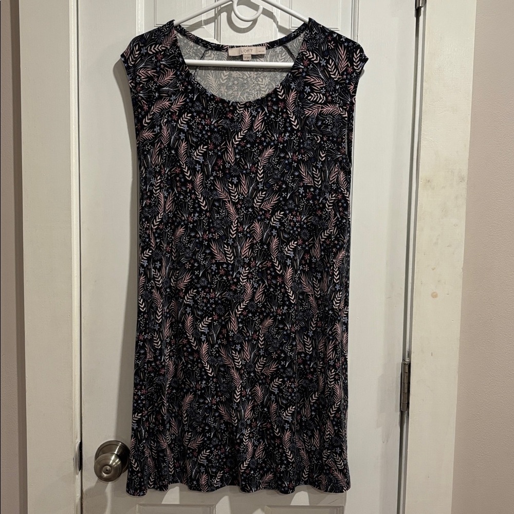 LOFT Black and Pink Patterned Dress